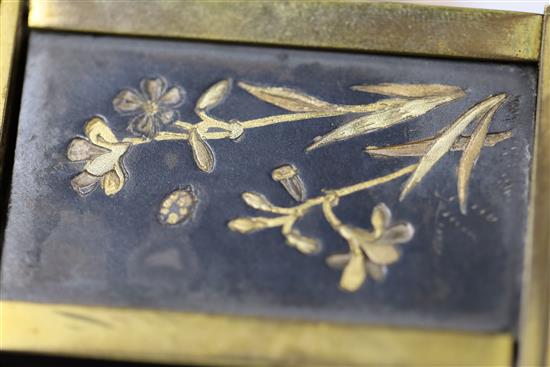 An early 20th century French gilt brass and Komai style miniature carriage timepiece, 3.5in.